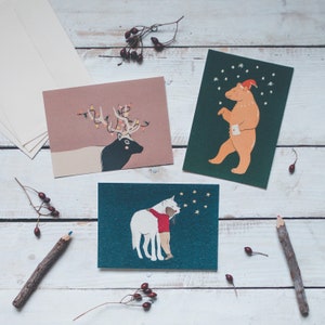 Conjunto de 3 cartões comemorativos, cartões de feliz ano novo, ano novo, Natal, coroa de visco, buquê de visco, papelaria, Leo Bizard
