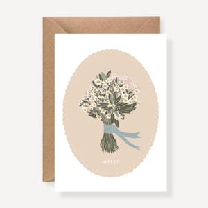 Carte de remerciement, Bouquet de Fleurs, Merci, Léo Bizard