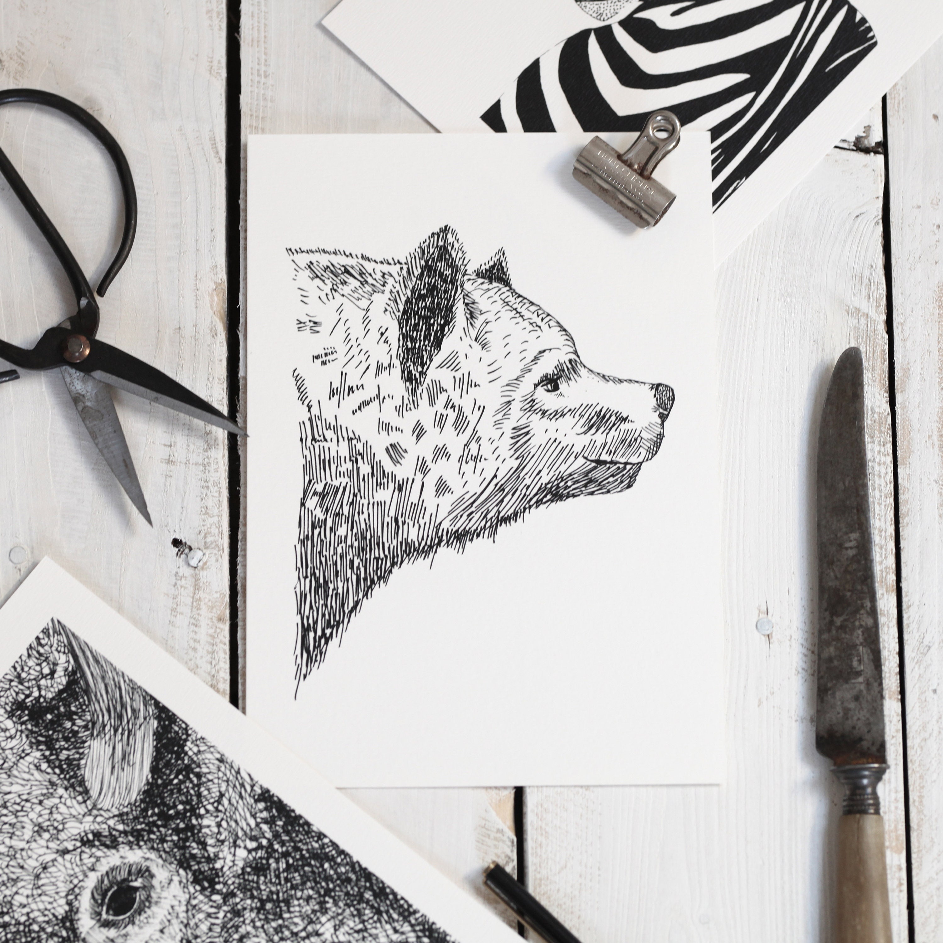 Ours Grizzly, Illustration Graphique, Noir et Blanc, Wild Life, Ethnique Chic, Art Mural, Affiche, C