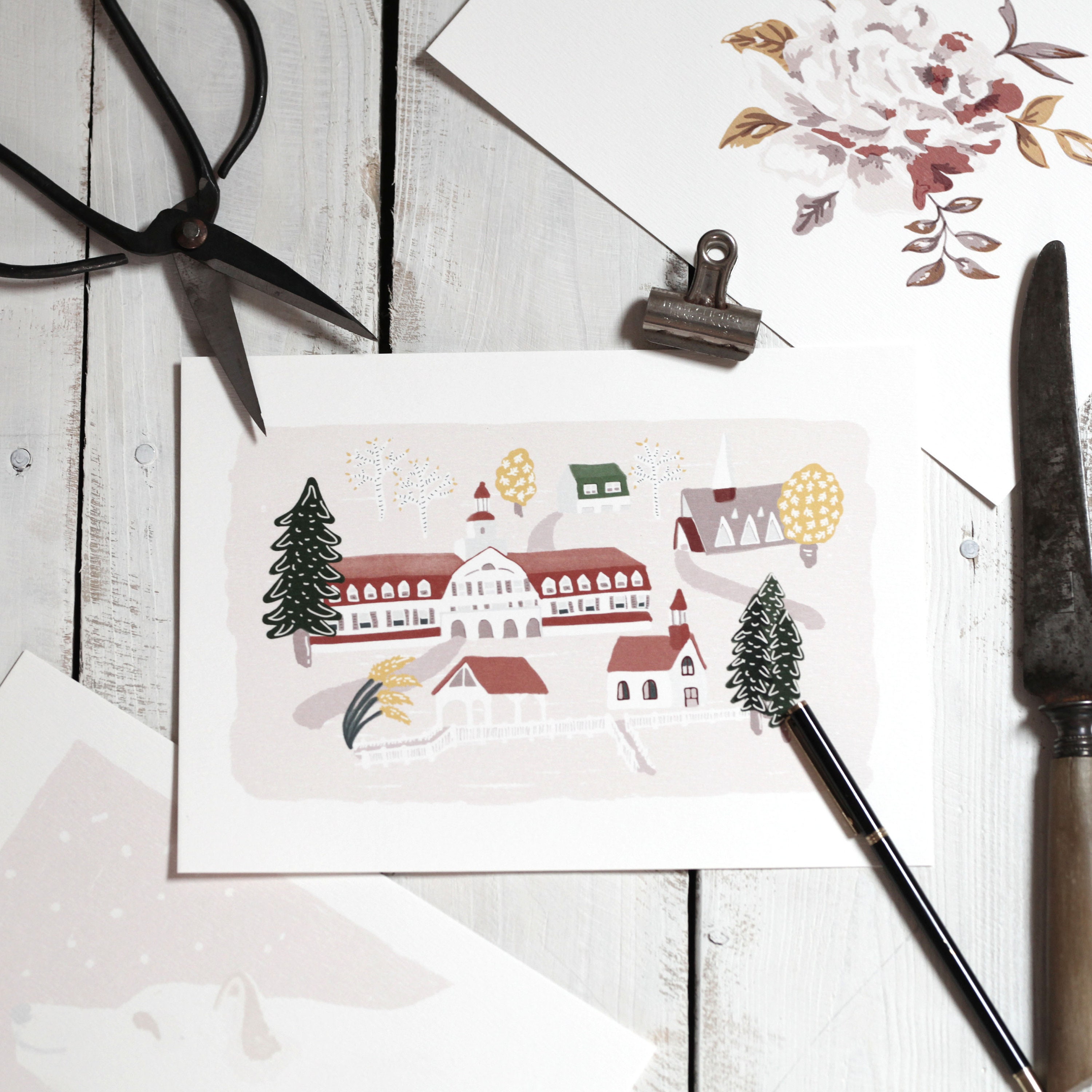 Village, Tadoussac, Illustration, Automne, Québec, Canada, Chambre Enfant, Art Mural, Affiche, Carte