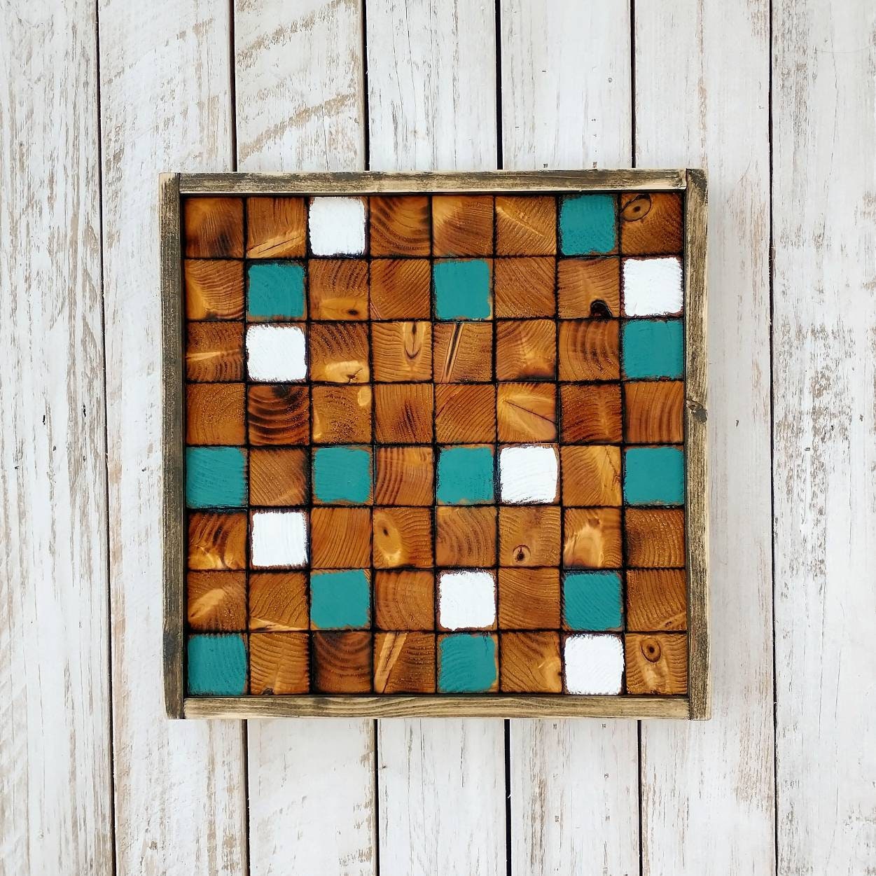 Wooden Wall Art Block Mosaic Reclaimed Wood Art Boho Wall Etsy