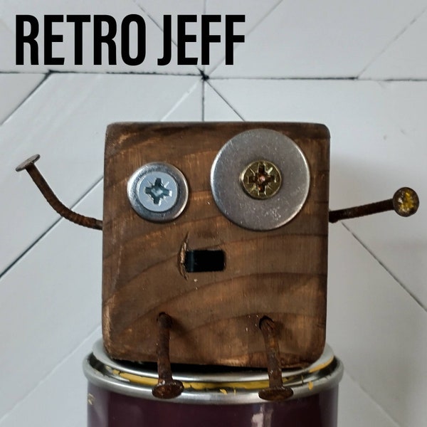 Scrap Wood Robot - "Retro Jeff" -  Wood Model, Wood Robot, Wood Robot Toy, Figurine, Robot Figure, Wood Figure, Robot Toy, Robit