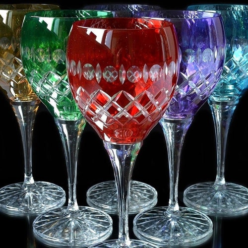 Bohemian Colored Crystal Wine Glasses jasmine Luxe Etsy