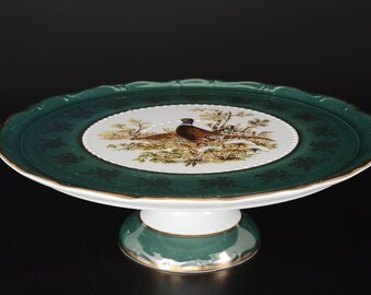Czech porcelain cake dish 30cm - "Royal Hunt" Green!