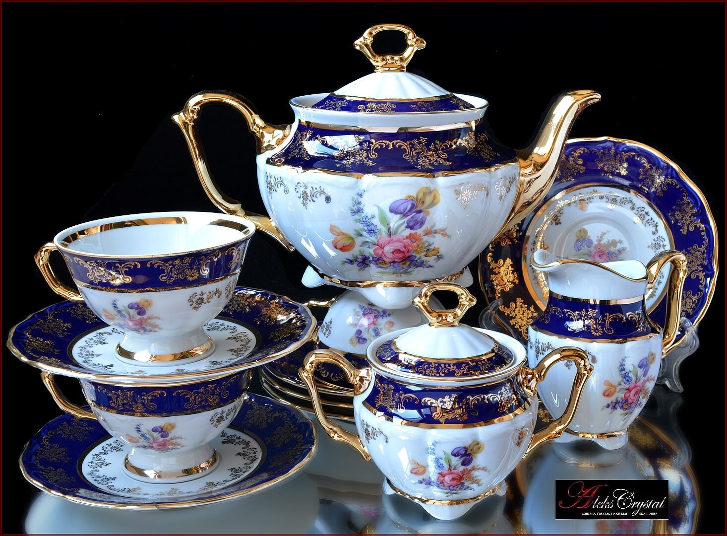 Czech Porcelain Tea Set wild Flower Cobalt 15pc Etsy