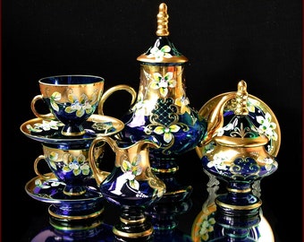 Bohemia Glass Tea set - "Izabella" Blue 15pc Exclusive!