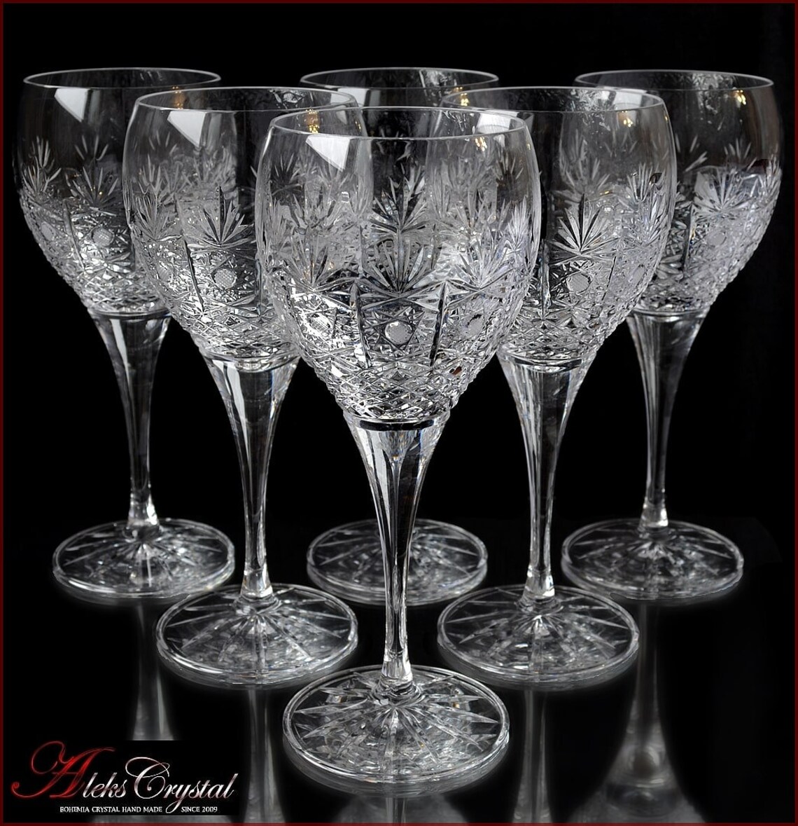 Glasses for Wine Bohemian Cut Crystal Cold Flowers 6 Pc New Etsy