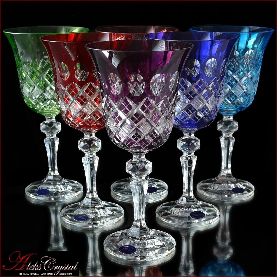Colored Crystal Wine Glasses 6 Pieces memfis Czech Etsy
