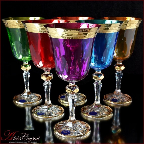 Glasses For Wine Bohemian Cut Colored Crystal Annetta Luxe 6 Etsy glasses for wine bohemian cut colored crystal annetta luxe 6 pc new