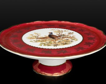 Czech porcelain cake dish 30cm - "Royal Hunt" Red!
