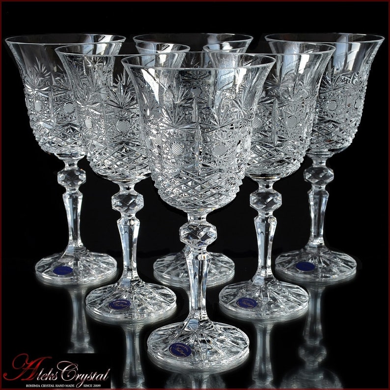 Bohemian Crystal Wine Glasses 6 Pieces Etsy