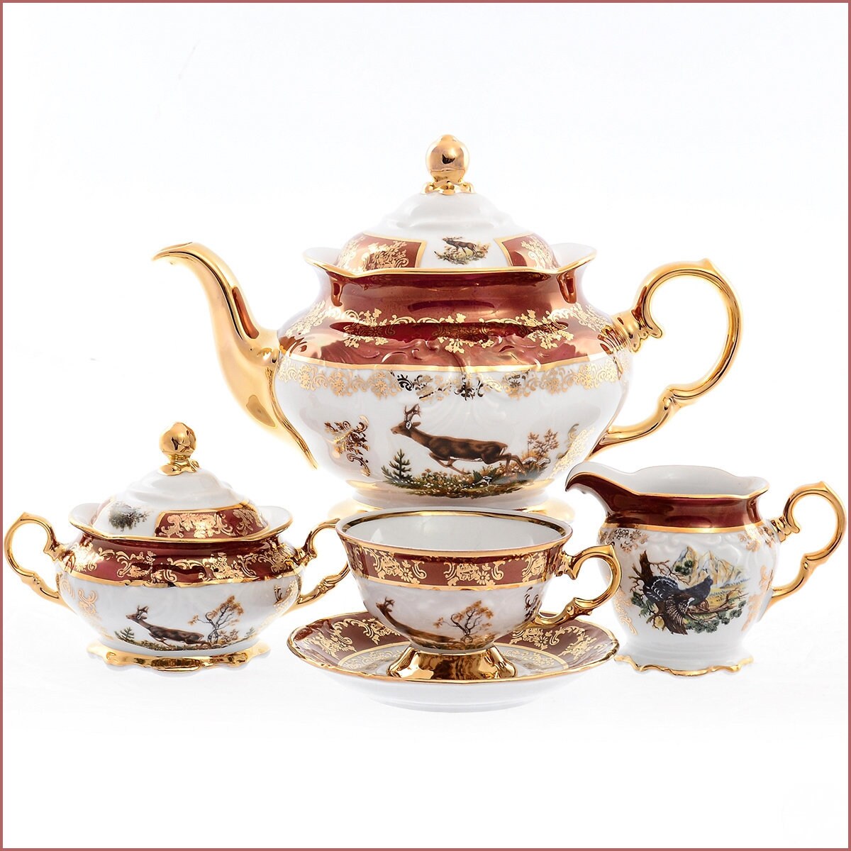 Czech porcelain tea set Royal Hunt Red 15pc New Etsy