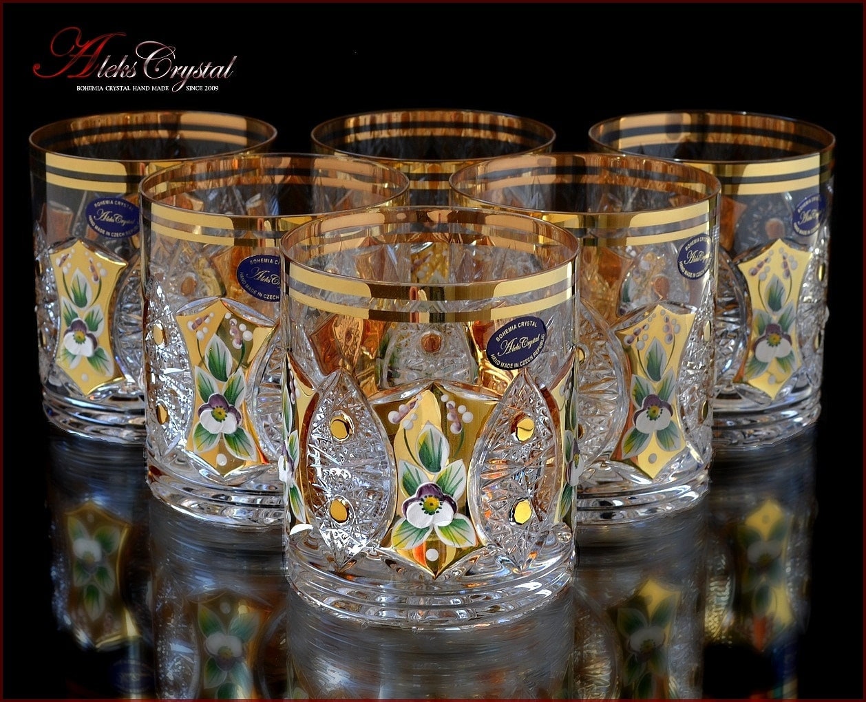 Bohemian crystal whiskey glasses Shaherezada Gold 6 pc New Etsy