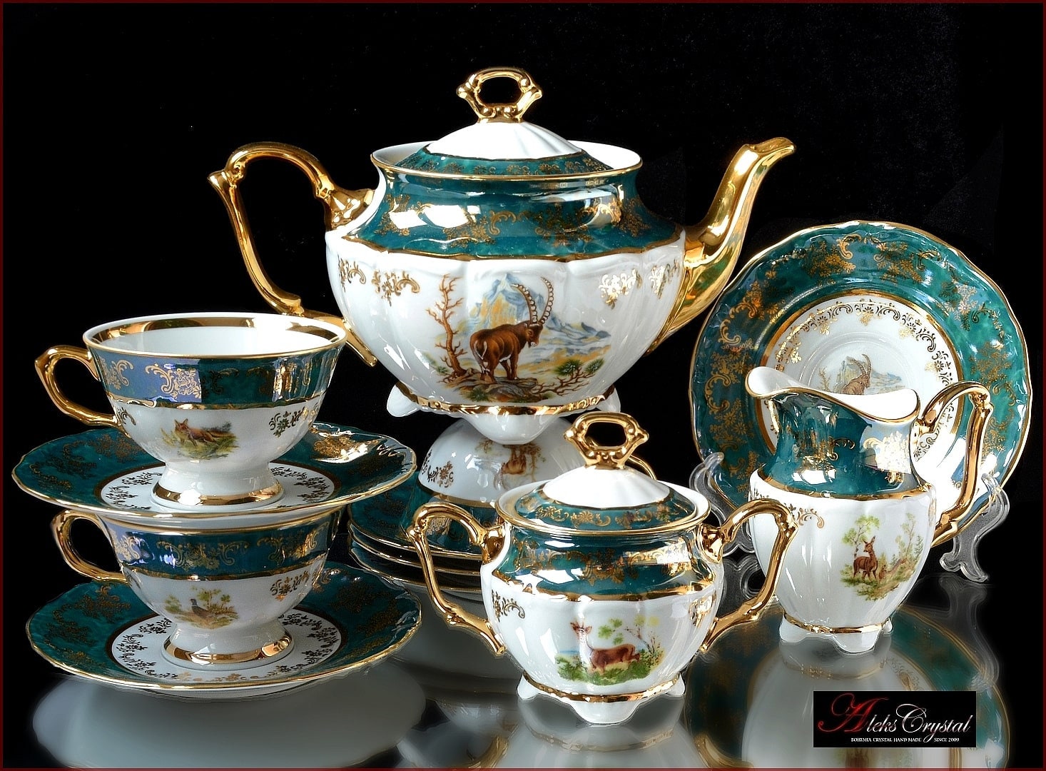 Bohemian/Czech Art Glass 15 pc New! Czech Porcelain Tea Set "Madonna" Glass