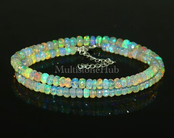 AAA++ Natural Ethiopian Fire Opal Necklace, Faceted Opal Rondelle Beads, Welo Opal Necklace, Fire Opal Beads Necklace 16 inches 5 to 6.5 mm