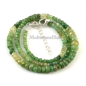 Natural Tsavorite Garnet, Tsavorite Shaded Faceted Rondelle Beads Necklace, Tsavorite Beaded Necklace, 16 inches 6 to 3 mm beads