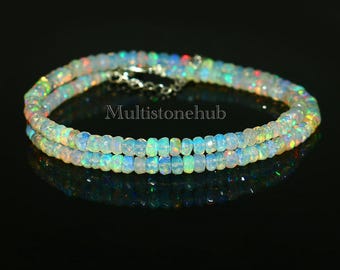 Natural Ethiopian Fire Opal Faceted Rondelle Bead Necklace, 16.5 Inch