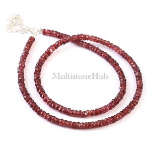 AAA+ Natural Red Garnet Gemstone Necklace, Garnet Faceted Rondelle Beads Necklace, Real Garnet Stone Necklace, 16 inches 4mm gifted jewelry