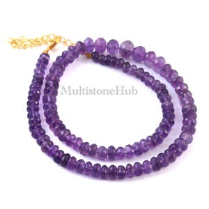 AAA Natürliche Lila Amethyst Edelstein Halskette,Amethyst Perlen Halskette, Amethyst Facettierte Rondell Perlen Halskette 16,5 Zoll 5-10 mm Schmuck