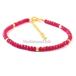 Bracelet de perles de pierres précieuses de corindon rubis naturel AAA +, Bracelet de perles rondelles à facettes rubis, Bracelet de rubis véritable, bijoux pour cadeau de 7 pouces 4 mm