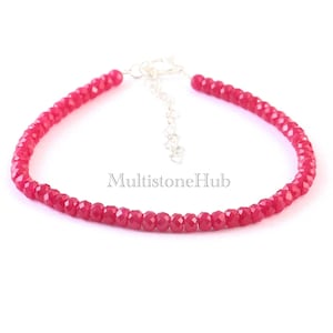 Bracelet de perles de pierres précieuses de corindon rubis naturel AAA +, Bracelet de perles rondelles à facettes rubis, Bracelet de rubis véritable, bijoux pour cadeau de 7 pouces 4,5 mm