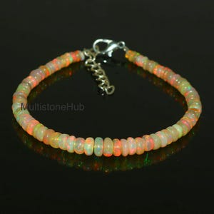 Natural Ethiopian Opal Gemstone Bracelet, Opal Smooth Rondelle Beads Bracelet, Welo Opal Beads, Fire Opal Bracelet Gifted Jewelry 7 inches