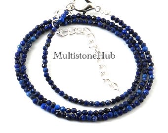 Natural Lapis Lazuli Gemstone Necklace, 16 inch Faceted Rondelle Beads