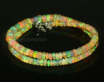 AAA+ Natural Ethiopian fire Opal Necklace, Opal Smooth Rondelle beads Necklace, Ethiopian Opal beads, fire opal necklace, 14 inch 3.5-6 mm