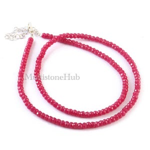AAA+ natuurlijke robijn korund edelsteen kralenketting, robijn gefacetteerde rondelle kralenketting, echte robijnketting, 18,5 inch 4 mm begaafde sieraden