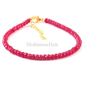 Bracelet de perles de pierres précieuses de corindon rubis naturel AAA +, Bracelet de perles rondelles à facettes rubis, Bracelet de rubis véritable, bijoux pour cadeau de 7 pouces 4,5 mm