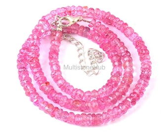 Pink Sapphire Gemstone Necklace, Sapphire Beaded Necklace, Sapphire Faceted Rondelle Beads Necklace Jewelry 16inch 4.5 to 5.5 mm