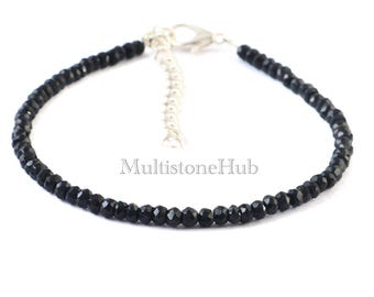 AAA Natural Black Tourmaline Gemstone Bracelet, Tourmaline Beaded Bracelet, Tourmaline Faceted Rondelle Beads Bracelet Jewelry 7inch 3-3.5mm