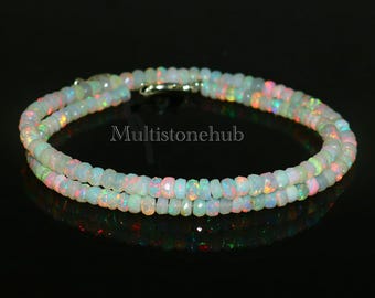 AAA++ Natural Ethiopian Fire Opal Necklace, Faceted Opal Rondelle Beads, Welo Opal Necklace, Fire Opal Beads Necklace 16 inches 5 to 4.5 mm