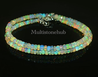 AAA++ Natural Ethiopian Fire Opal Necklace, Faceted Opal Rondelle Beads, Welo Opal Necklace, Fire Opal Beads Necklace 16 inches 5 to 3 mm