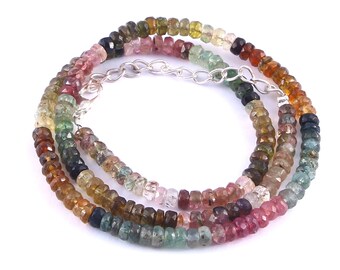 Natural Rainbow Faceted Rondelle Tourmaline White Pearl Bracelet Silver Clasp Natural Rainbow Faceted Rondelle Tourmaline White Pearl Bracelet Silver Clasp