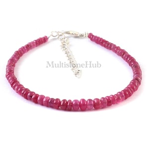 Bracelet de perles de pierres précieuses rubis naturels AAA+++, Bracelet de perles rubis, Bracelet de perles rondelles rubis lisses 7 pouces 3 à 4,5 mm, bijoux pour cadeau