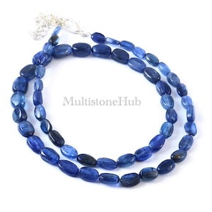 AAA+ Natural Blue Kyanite Necklace, Kyanite Smooth Oval Beads Necklace, Real Kyanite Stone Necklace, Blue Kyanite 16 inches gifted jewelry
