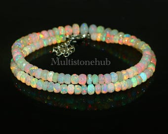 AAA++ Natural Ethiopian Fire Opal Necklace, Faceted Opal Rondelle Beads, Welo Opal Necklace, Fire Opal Beads Necklace 16 inches 5 to 8 mm