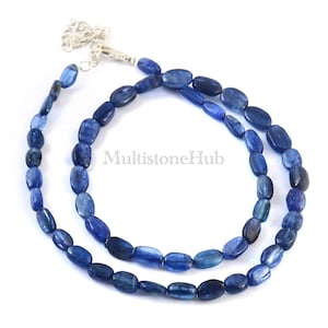 AAA+ Natural Blue Kyanite Necklace, Kyanite Smooth Oval Beads Necklace, Real Kyanite Stone Necklace, Blue Kyanite 16 inches gifted jewelry