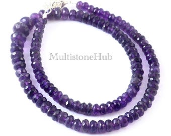 AAA Natural Purple Amethyst Gemstone Necklace,Amethyst Beaded Necklace, Amethyst Faceted Rondelle Beads Necklace 16.5inch 5 to 10mm Jewelry