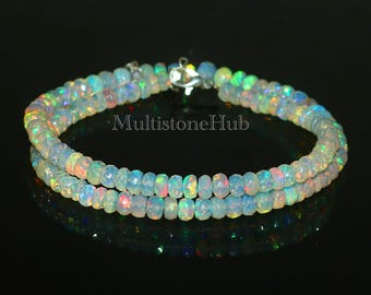 AAA++ Natural Ethiopian Fire Opal Necklace, Faceted Opal Rondelle Beads, Welo Opal Necklace, Fire Opal Beads Necklace 16 inches 5 to 7 mm