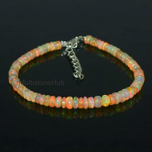 Natural Ethiopian Opal Gemstone Bracelet, Opal Smooth Rondelle Beads Bracelet, Welo Opal Beads, Fire Opal Bracelet Gifted Jewelry 7 inches