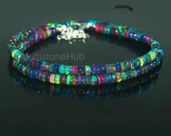 Natuurlijke zwarte opaalketting, zwarte opaal gladde rondelle kralenketting, Ethiopische zwarte opaalkralenketting, zwarte vuuropaalketting, 16 inch