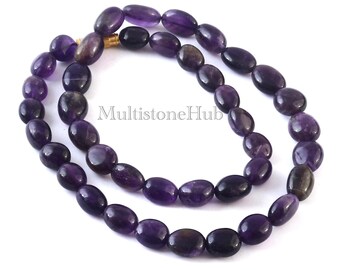 AAA Natural Purple Amethyst Gemstone Necklace,Amethyst Beaded Necklace, Amethyst Smooth Oval Beads Necklace 18 inches gifted jewelry