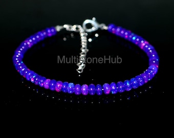 Pulsera de ópalo lavanda, pulsera de cuentas de ópalo etíope, pulsera de ópalo de fuego morado, pulsera de ópalo pequeño, piedra de nacimiento de octubre, regalo para ella