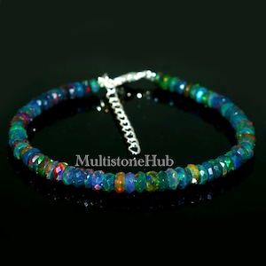 Natural Black Opal Bracelet, Ethiopian Opal faceted Beads Bracelet, Fire Opal Bracelet, Welo Black Opal faceted beads, Opal Bracelet,