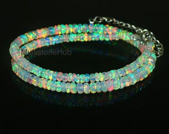 AAA+ Natural Ethiopian fire Opal Necklace, Opal Smooth Rondelle beads Necklace, Ethiopian Opal beads, fire opal necklace, 14 inch 3.5-6mm