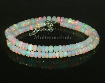 AAA++ Natural Ethiopian Fire Opal Necklace, Faceted Opal Rondelle Beads, Welo Opal Necklace, Fire Opal Beads Necklace 16 inches 6 to 5 mm