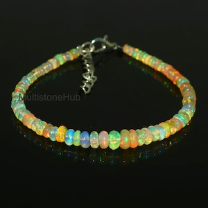 Natural Ethiopian Opal Gemstone Bracelet, Opal Smooth Rondelle Beads Bracelet, Welo Opal Beads, Fire Opal Bracelet Gifted Jewelry 7 inches