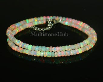 AAA++ Natural Ethiopian Fire Opal Necklace, Faceted Opal Rondelle Beads, Welo Opal Necklace, Fire Opal Beads Necklace 16.5 inches 5 to 4 mm